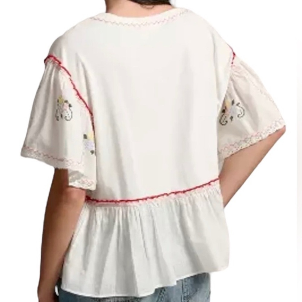 Anthropologie White Blouse with Red and Yellow Embroidery - Picture 5 of 5